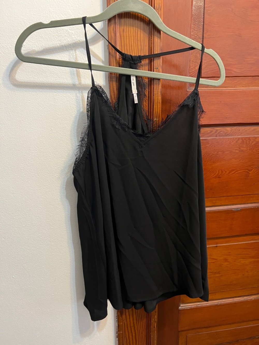 miami Black Lace Trim Satin Cami Tank Top